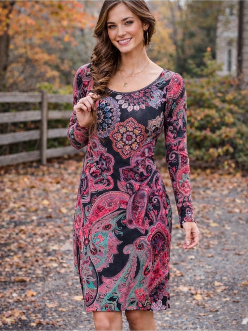 Express Pink and Green Paisley Midi Dress